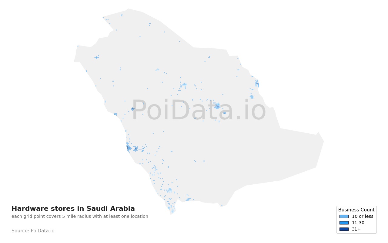 Hardware store density map for Saudi Arabia