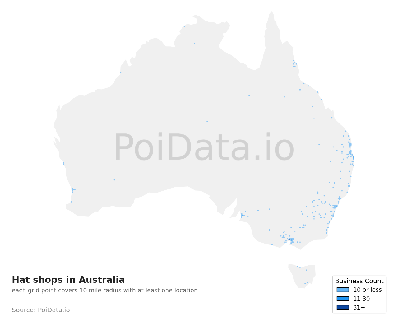 Hat shop density map for Victoria, Australia