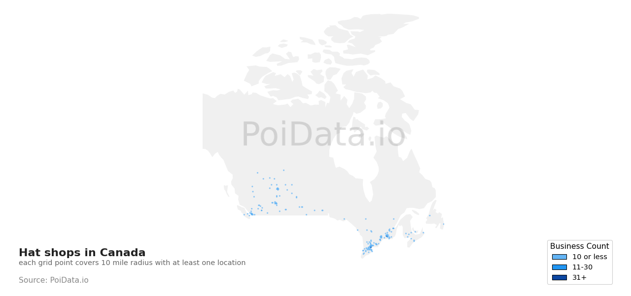 Hat shop density map for Saskatchewan, Canada