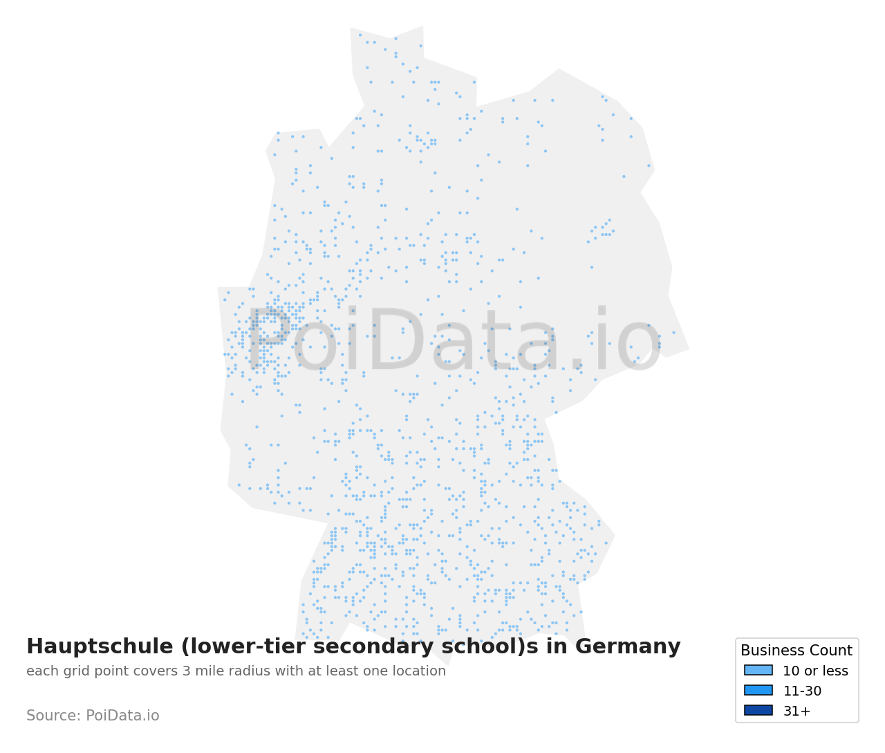 Hauptschule (lower-tier secondary school) density map for Germany