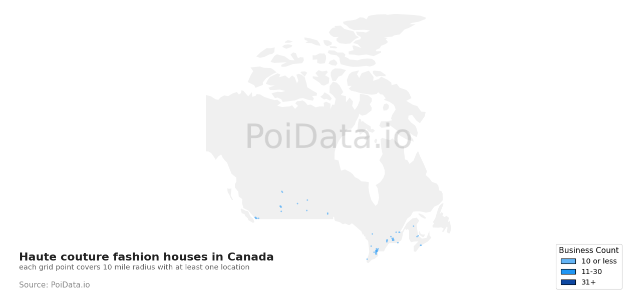 Haute couture fashion house density map for Quebec, Canada