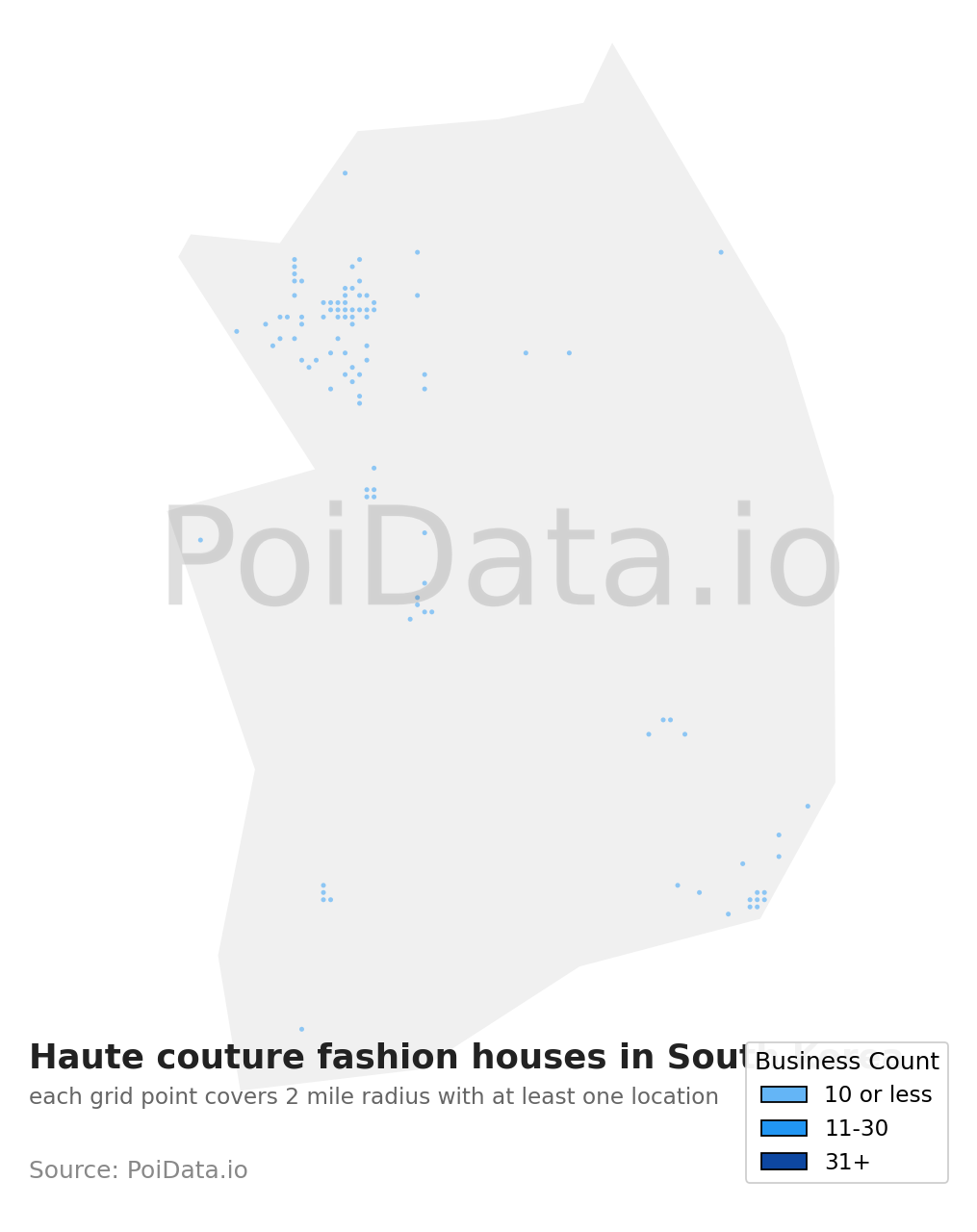 Haute couture fashion house density map for South Korea