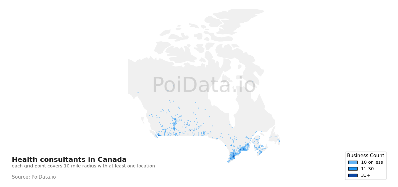 Health consultant density map for Canada