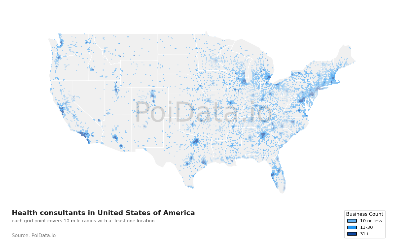 Health consultant density map for Florida, United States