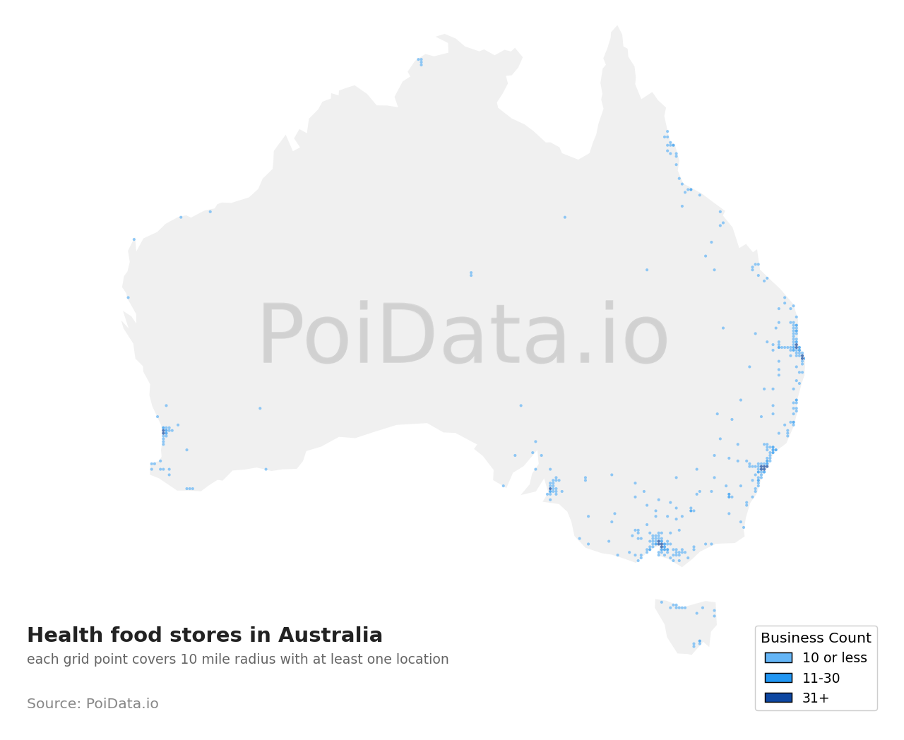 Health food store density map for Australia