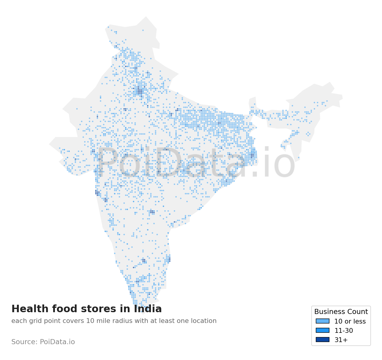 Health food store density map for India