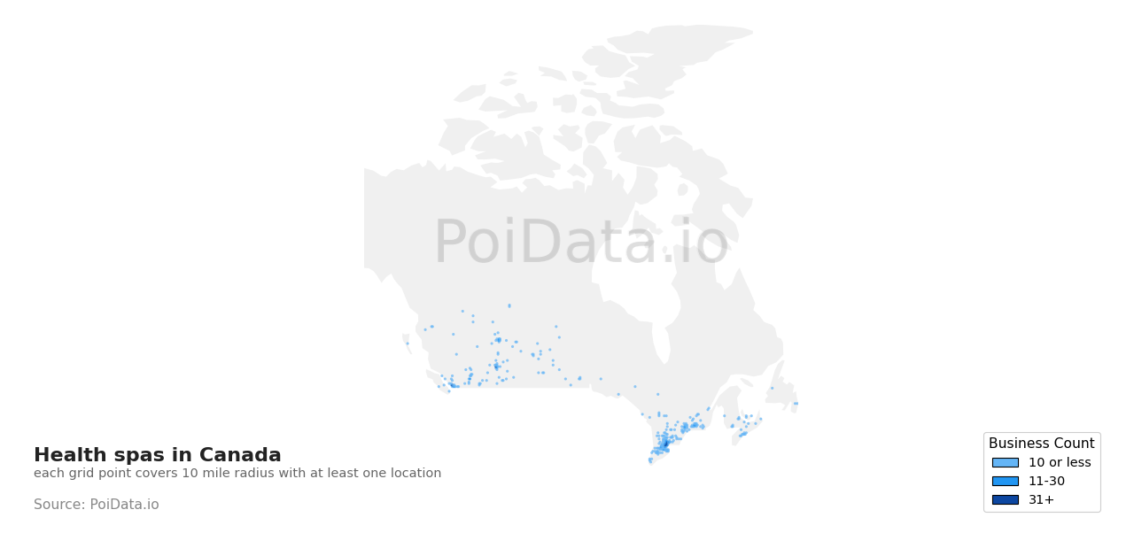 Health spa density map for Nova Scotia, Canada