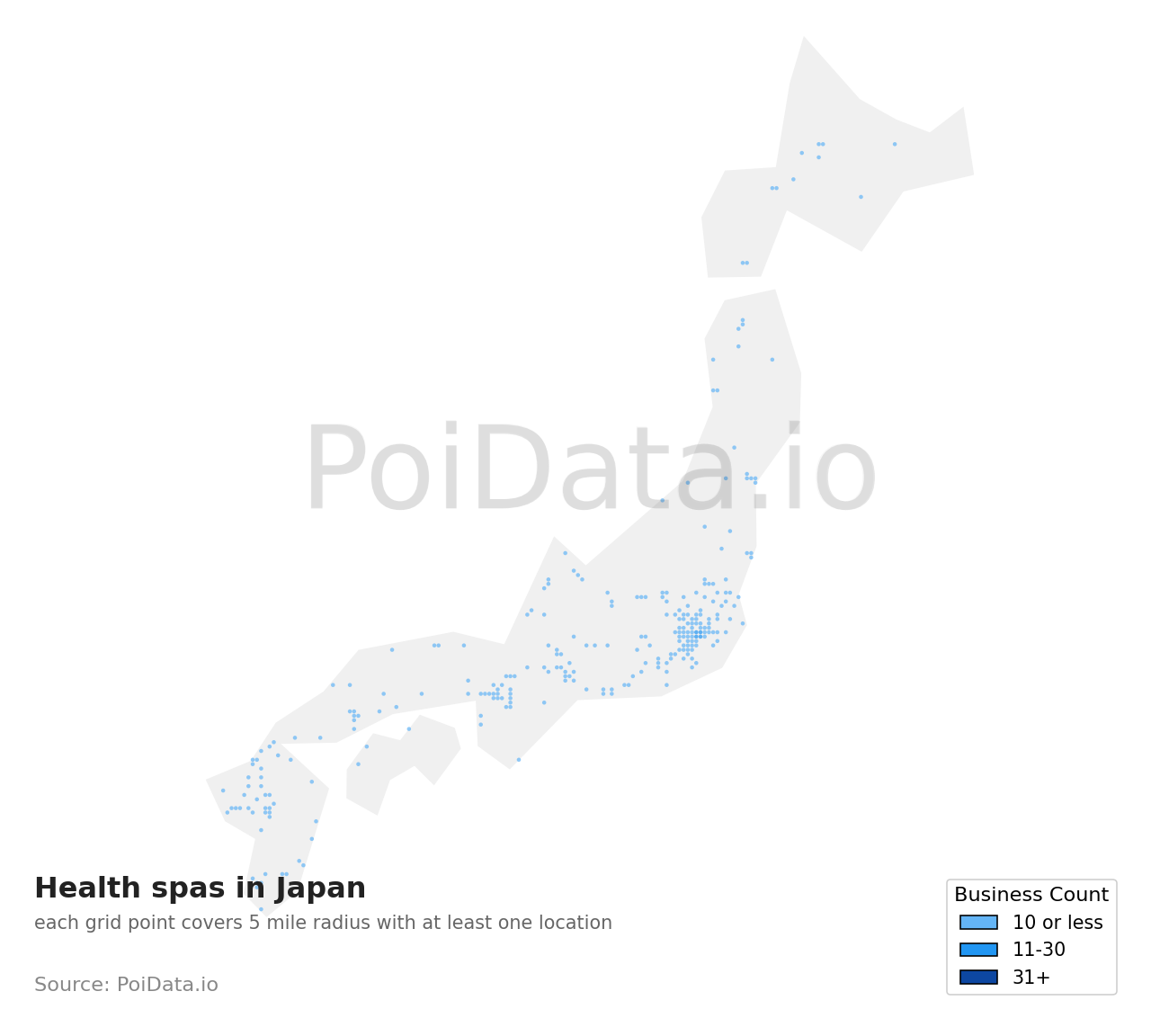 Health spa density map for Japan
