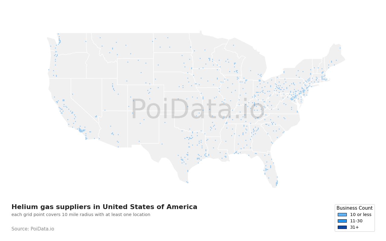 Helium gas supplier density map for Kentucky, United States