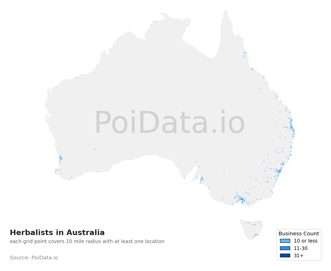 Herbalist density map for Australia