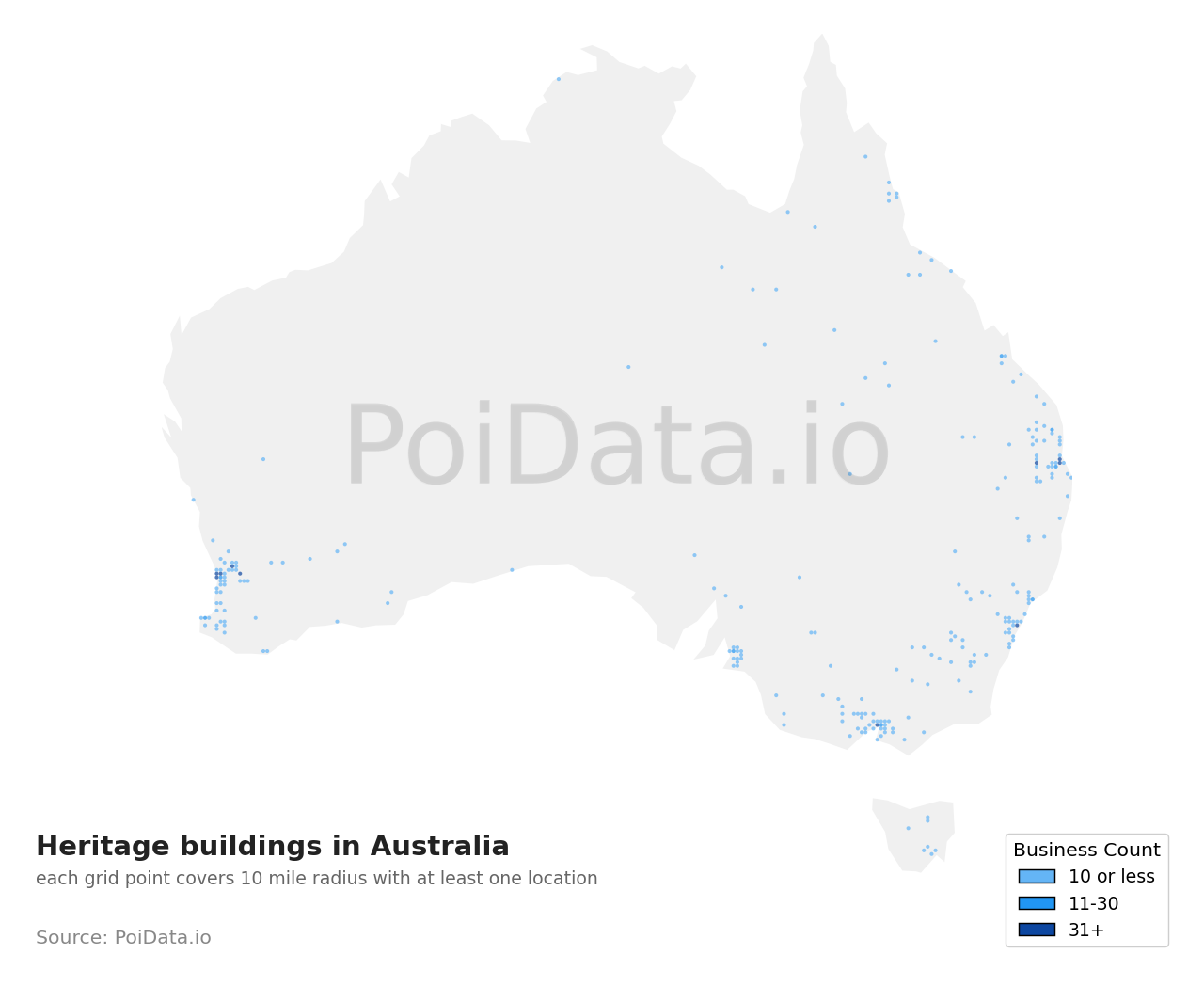 Heritage building density map for Australia