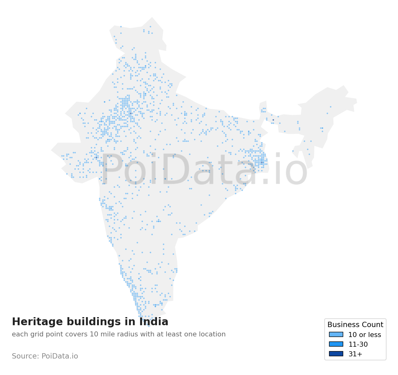 Heritage building density map for India