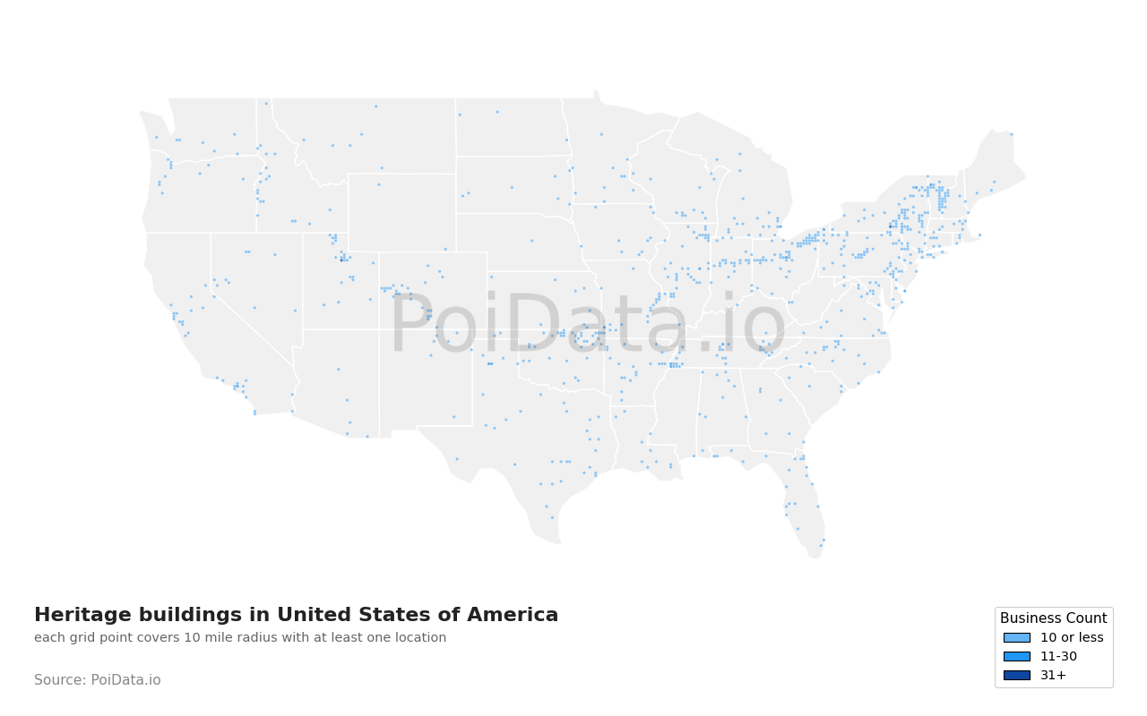 Heritage building density map for United States