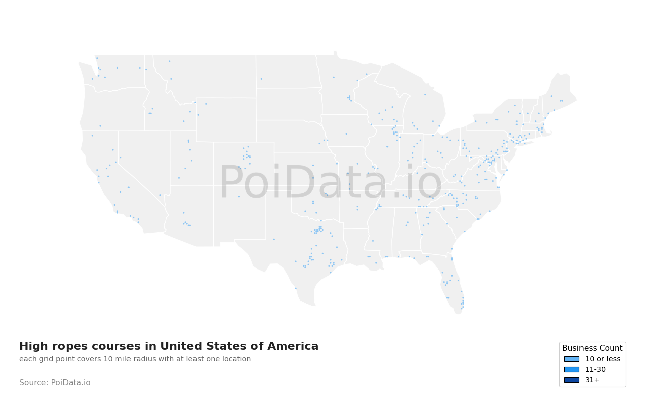 High ropes course density map for Florida, United States