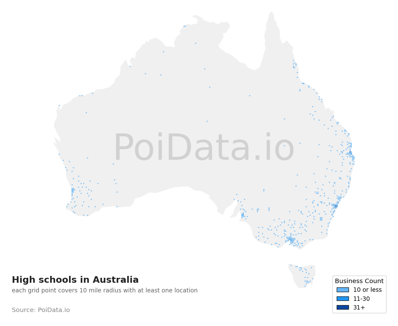 High school density map for New South Wales, Australia