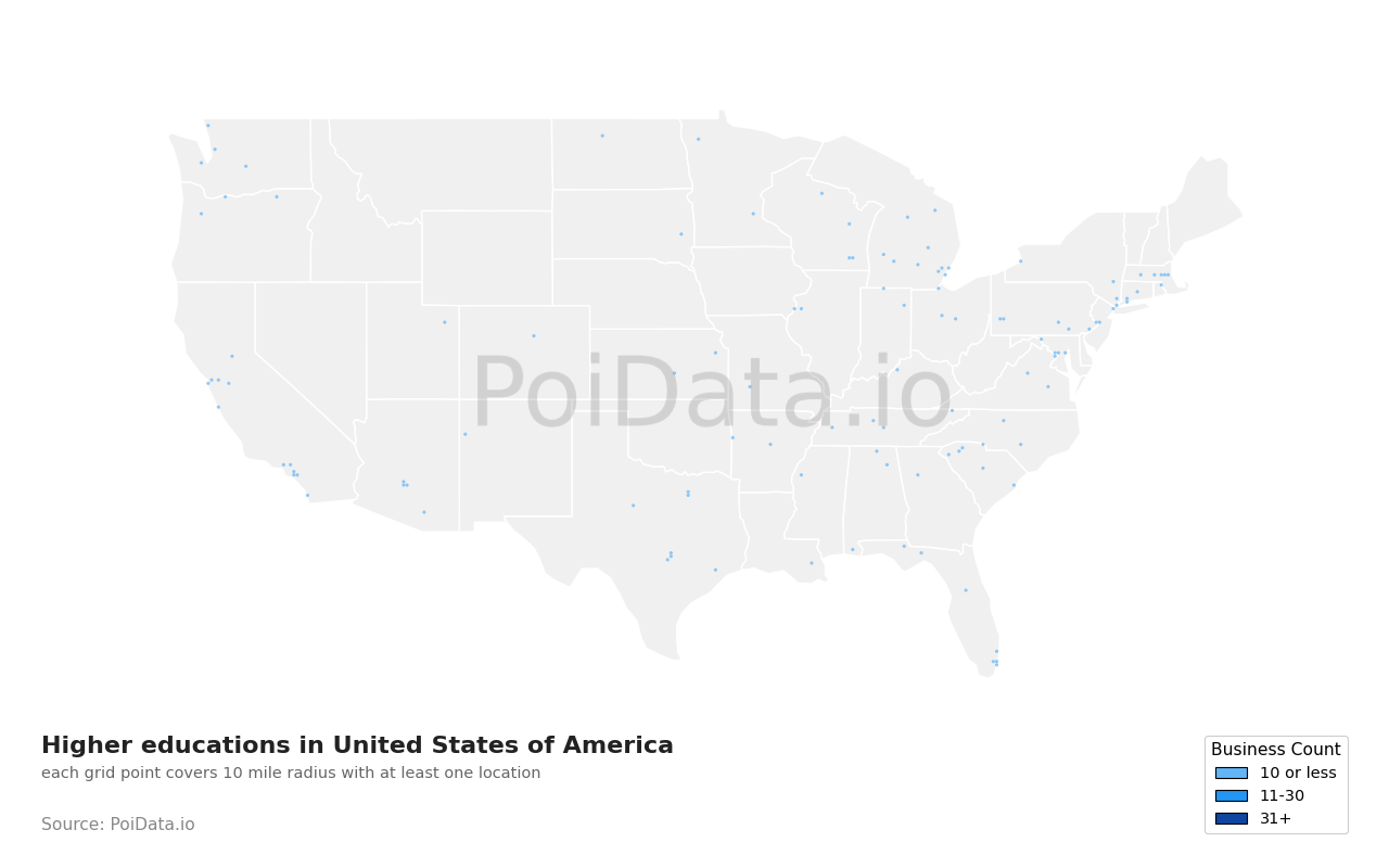 Higher education density map for Hawaii, United States