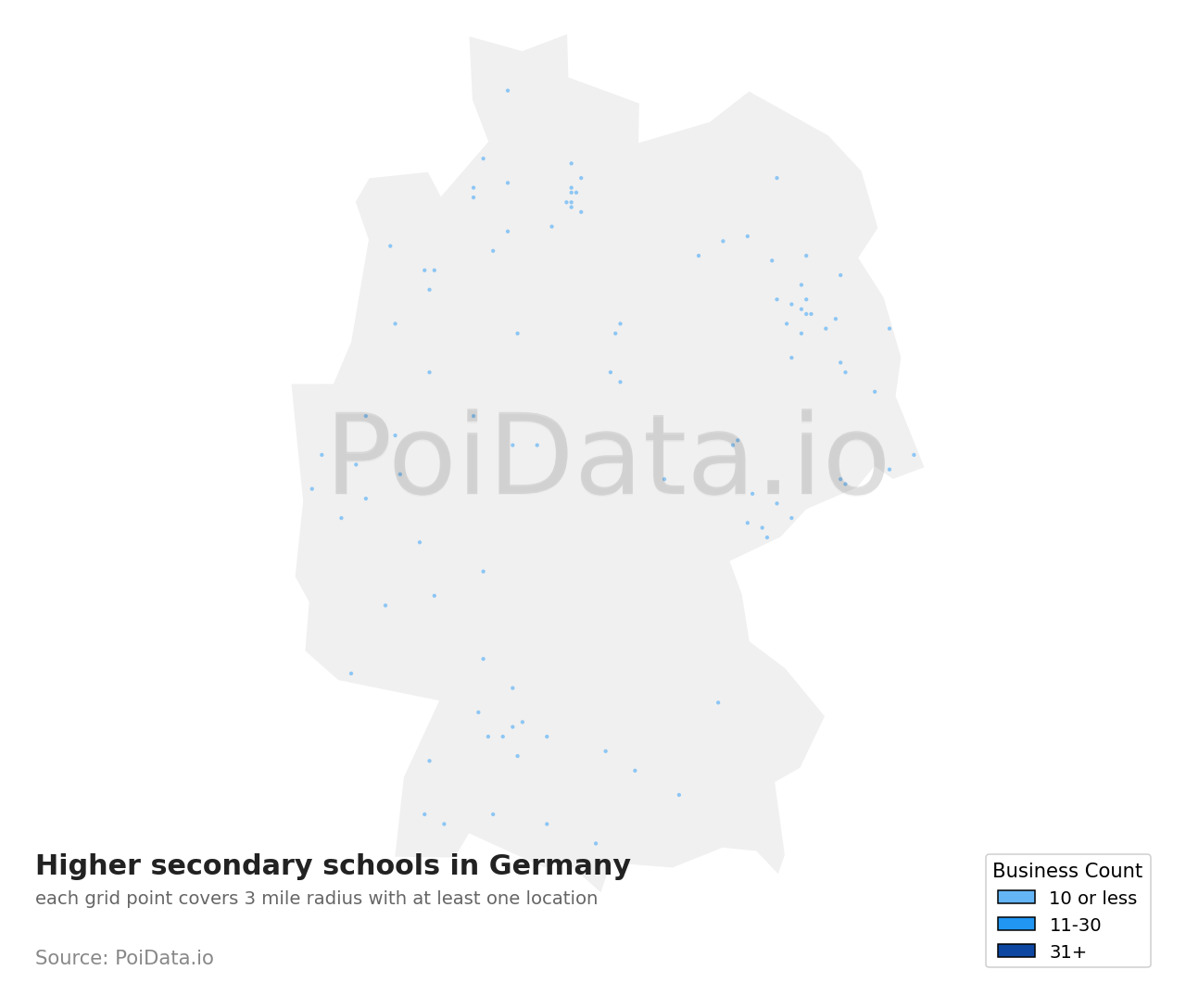 Higher secondary school density map for Germany