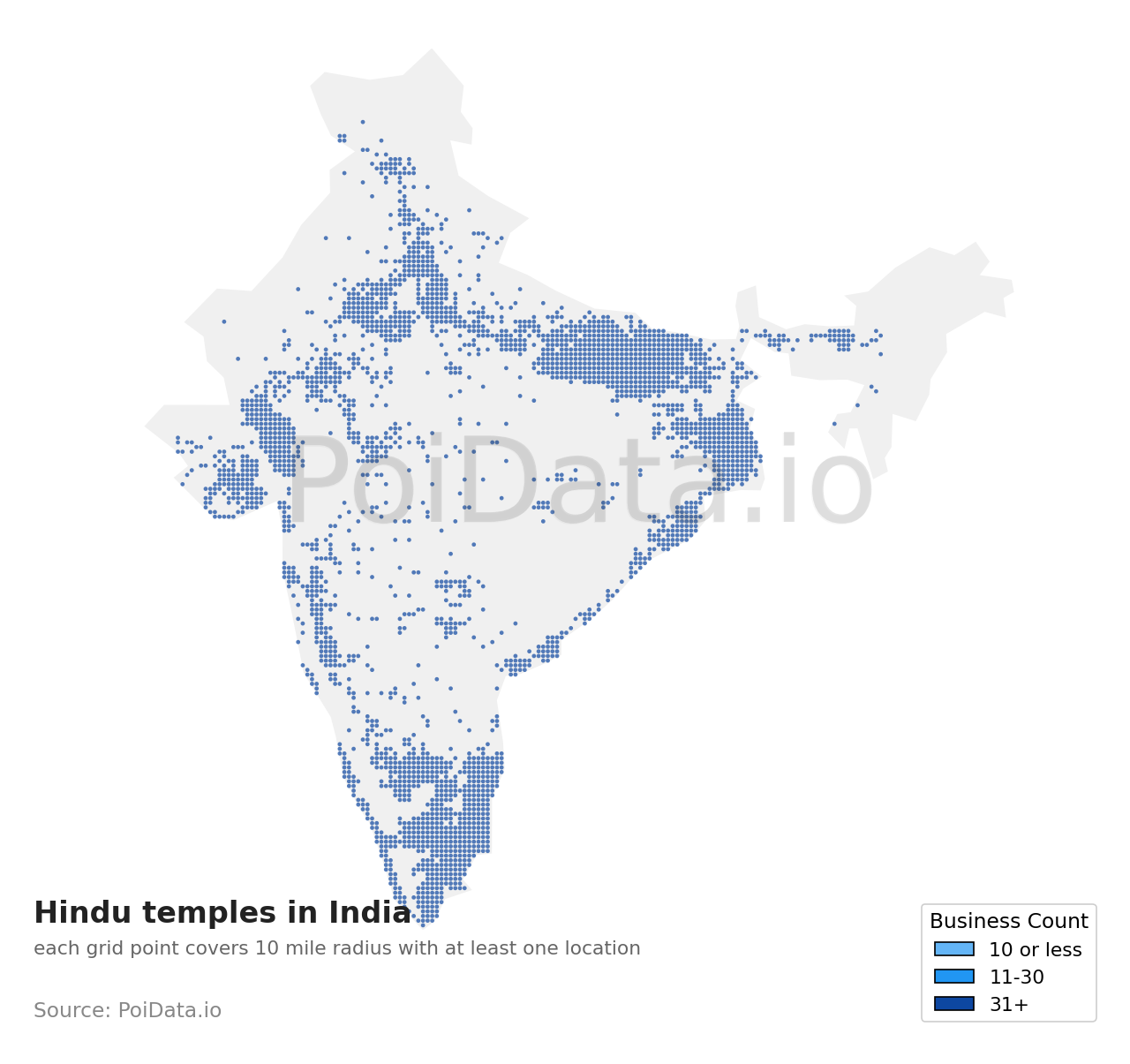 Hindu temple density map for India