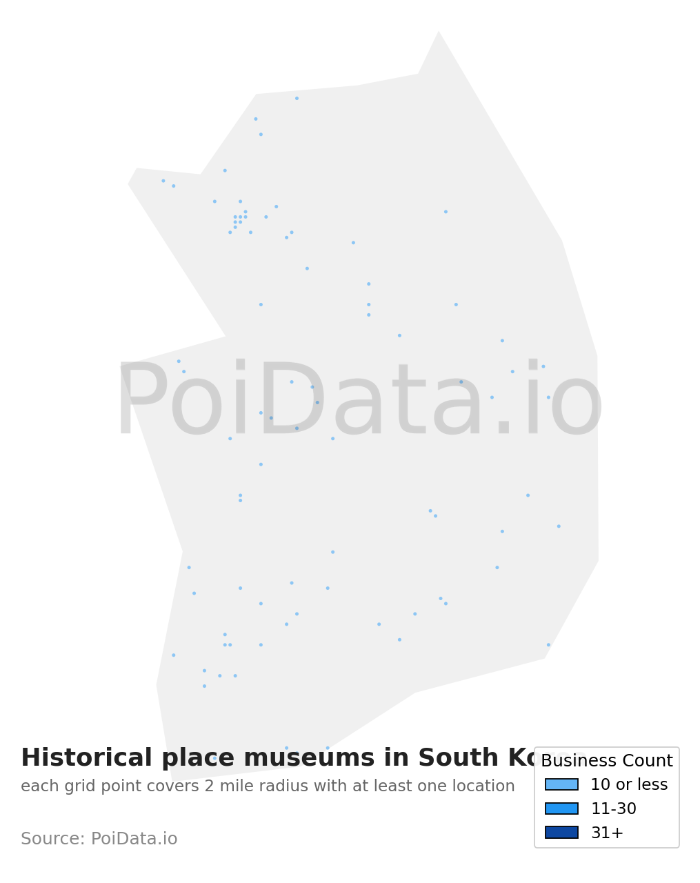 Historical place museum density map for South Korea