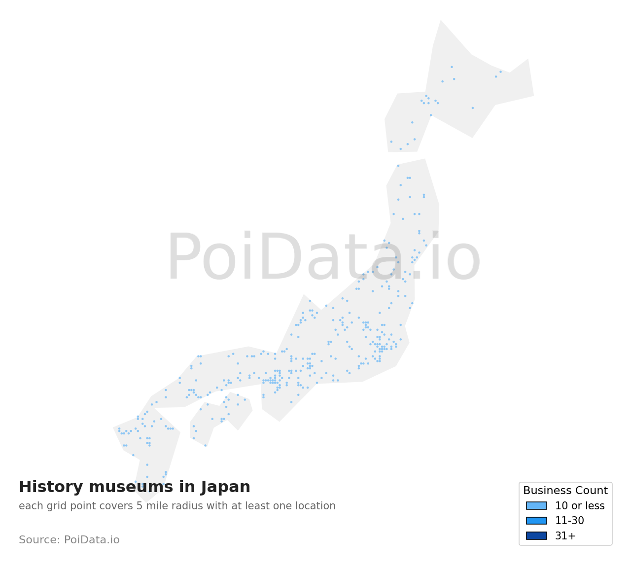 History museum density map for Japan