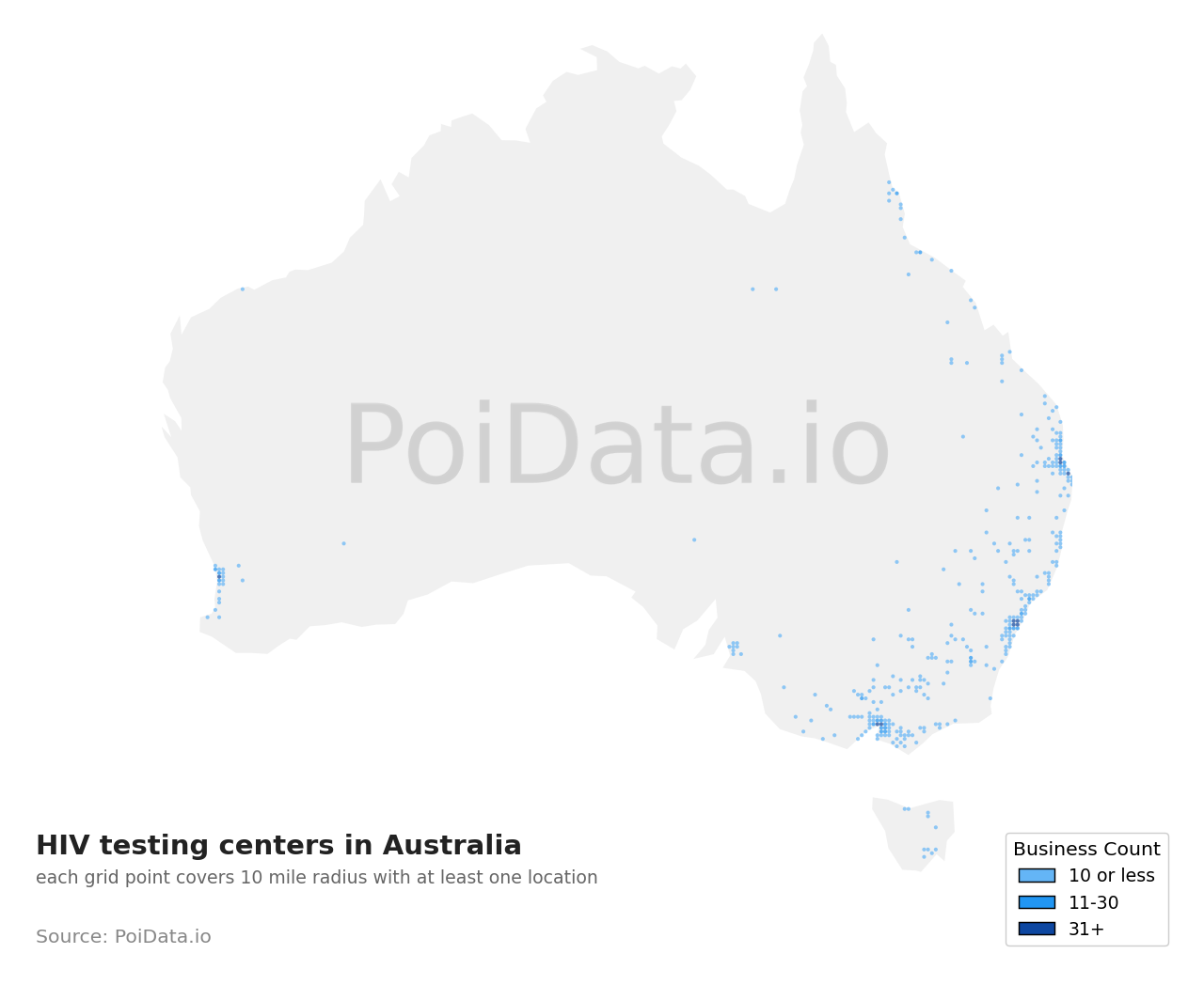 HIV testing center density map for Australia