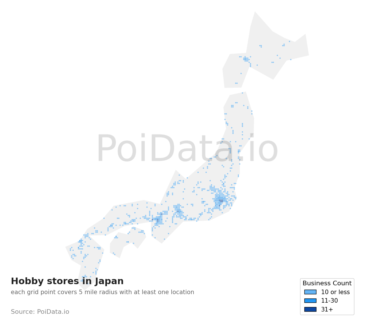 Hobby store density map for Japan