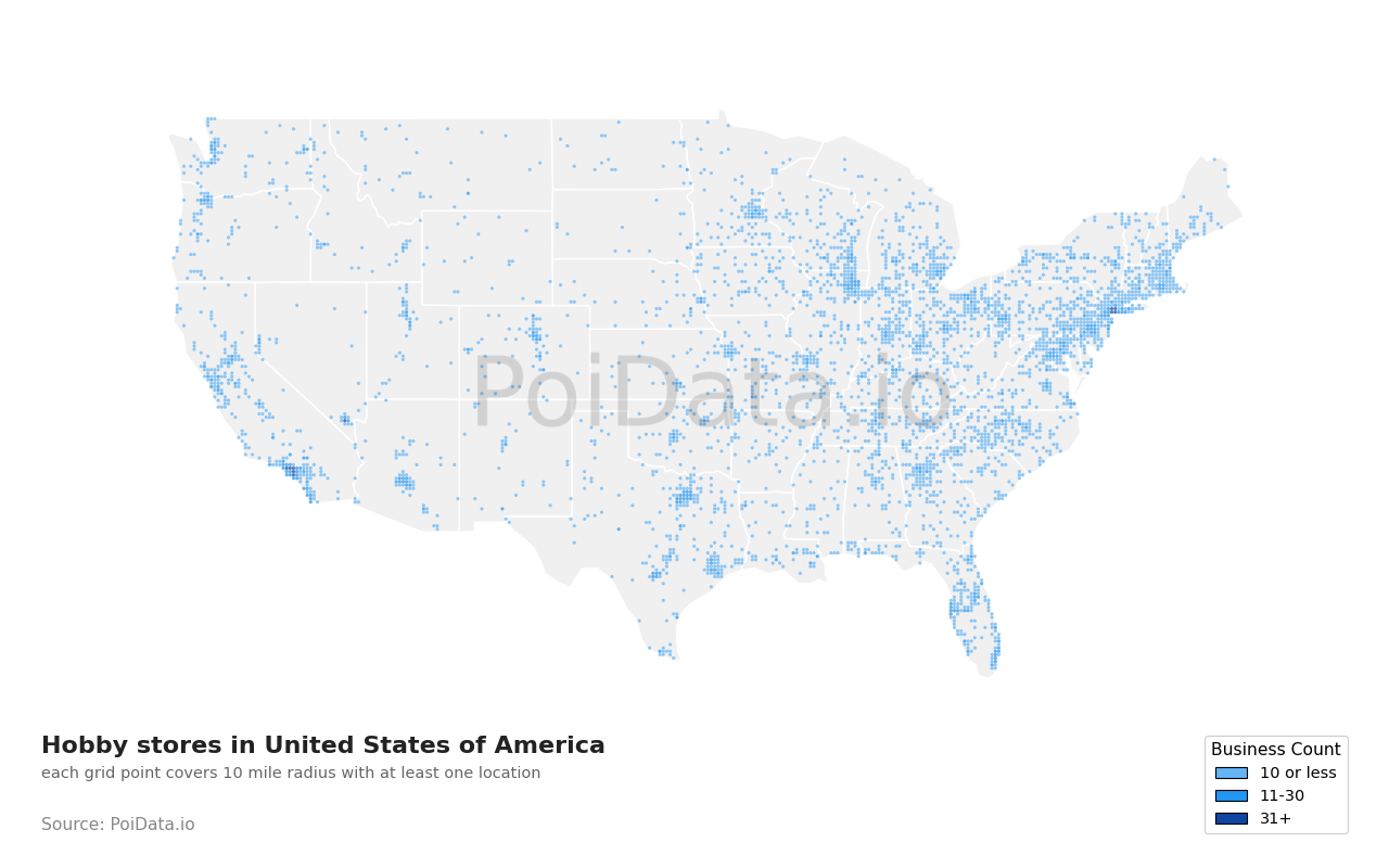 Hobby store density map for Missouri, United States