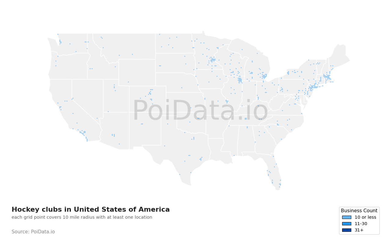 Hockey club density map for Florida, United States