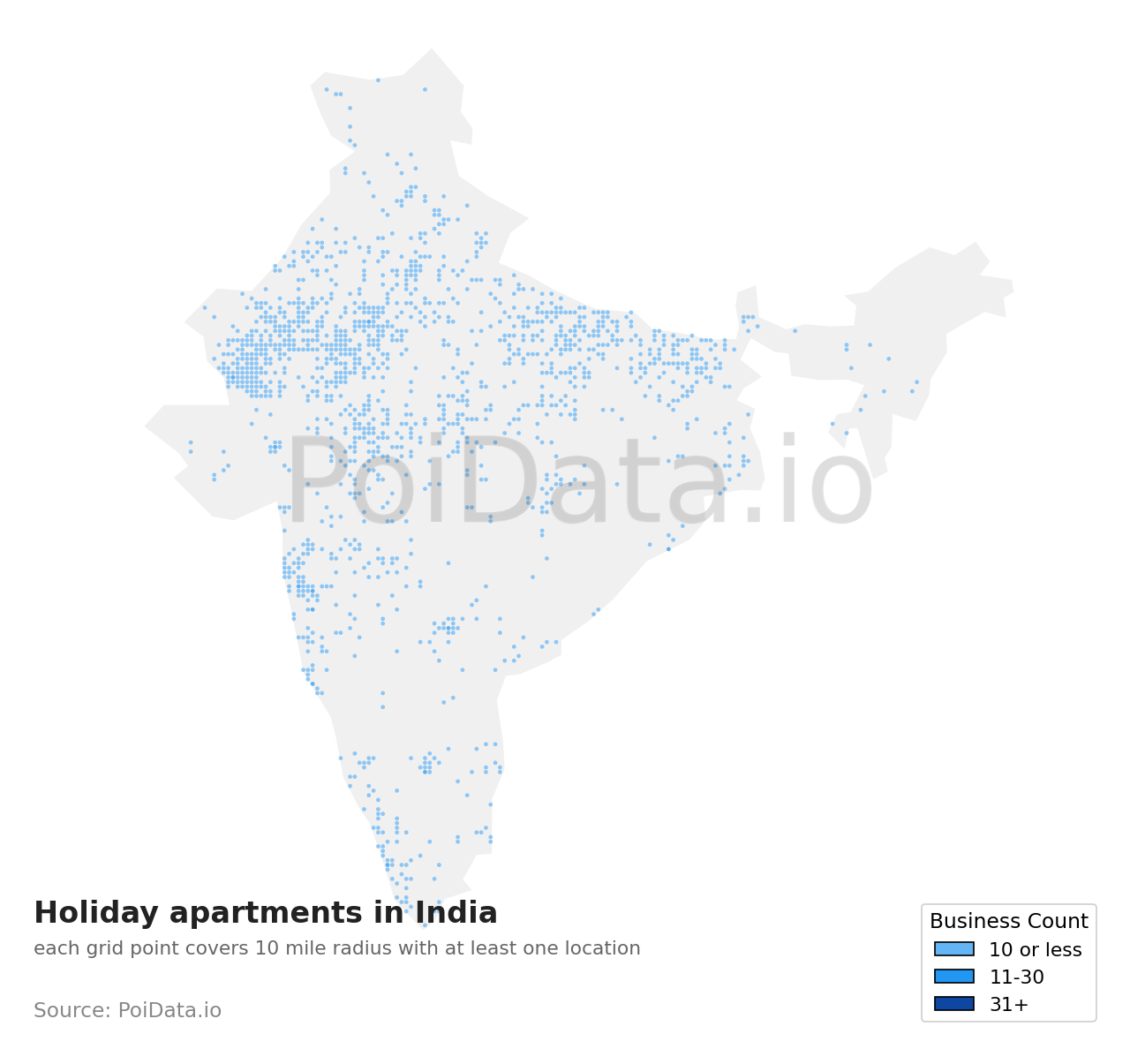 Holiday apartment density map for India