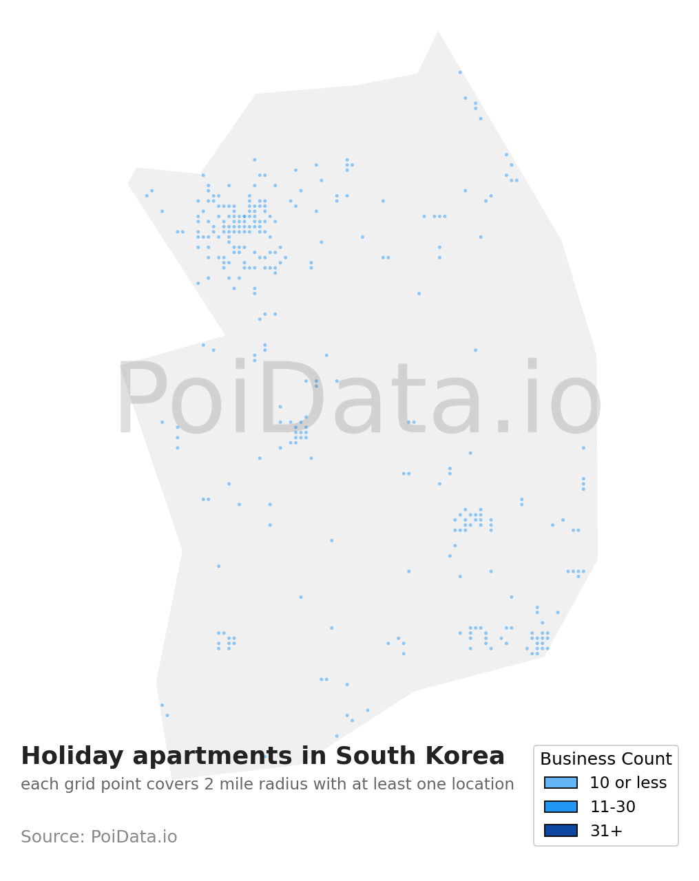 Holiday apartment density map for South Korea