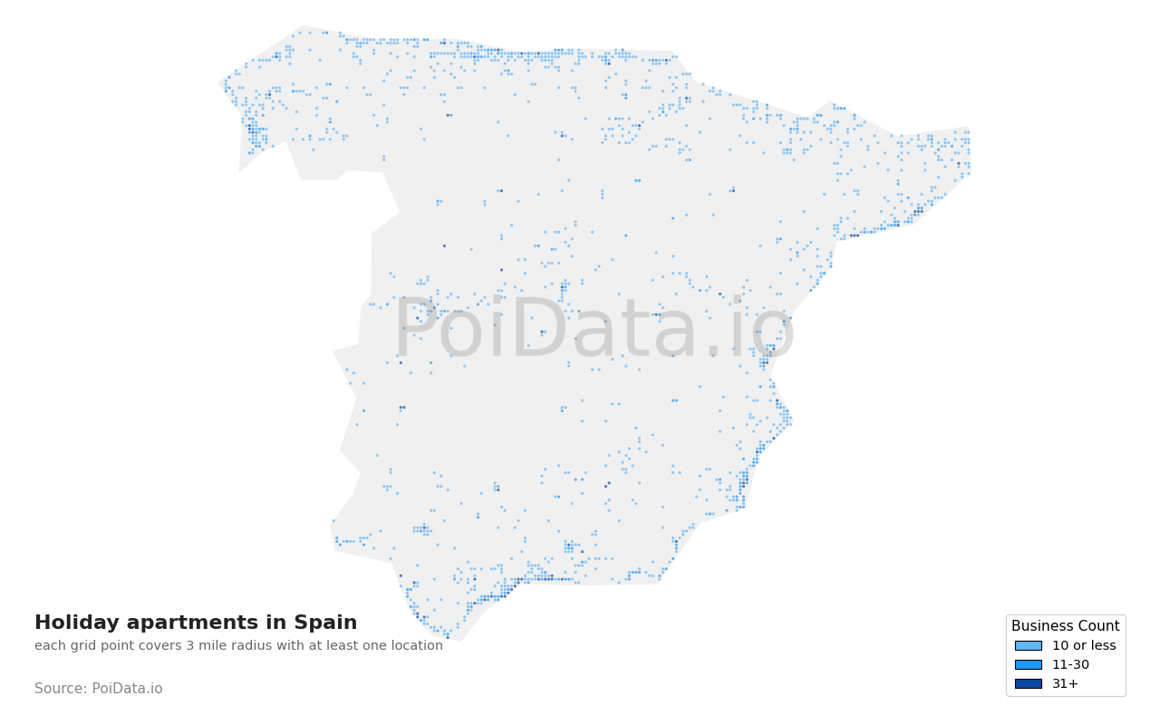 Holiday apartment density map for Spain