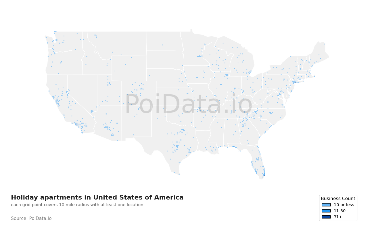 Holiday apartment density map for United States