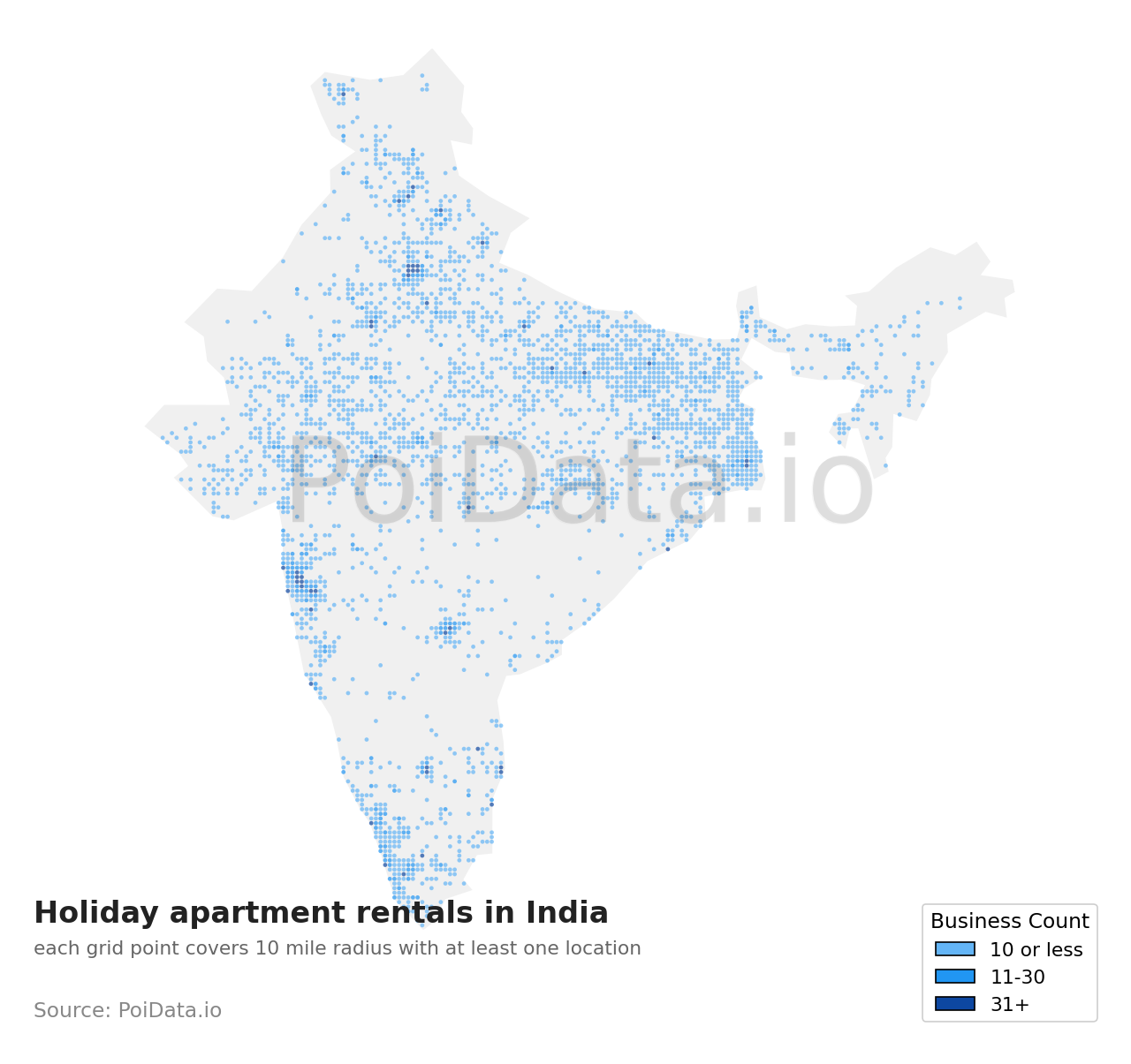 Holiday apartment rental density map for India