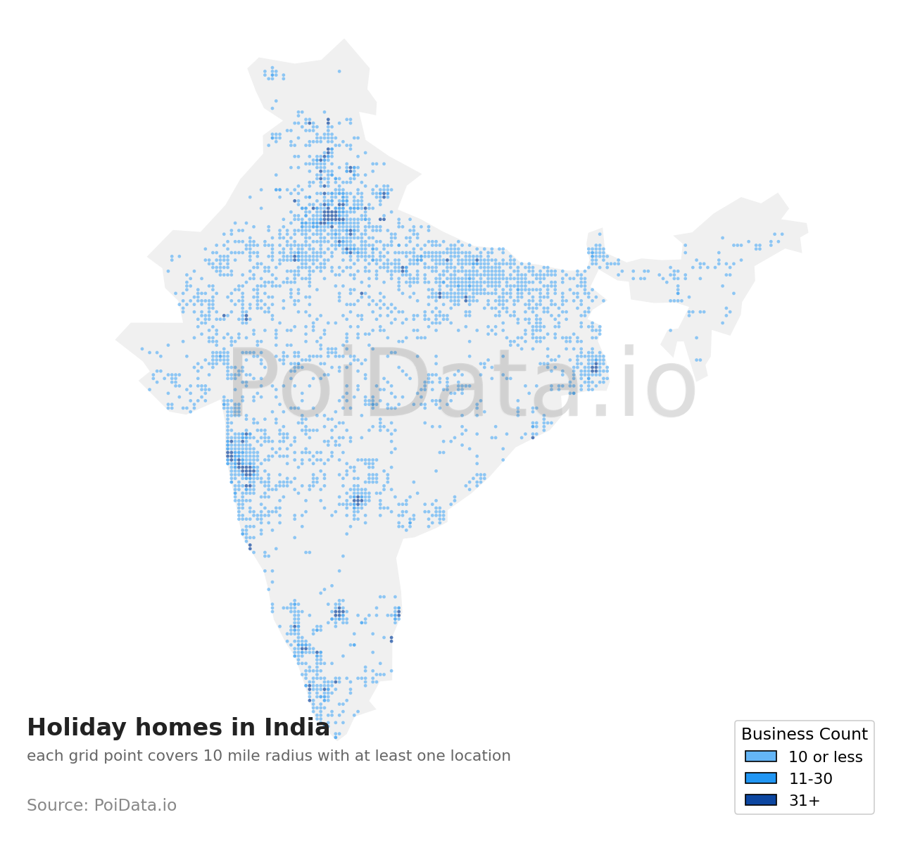 Holiday home density map for India