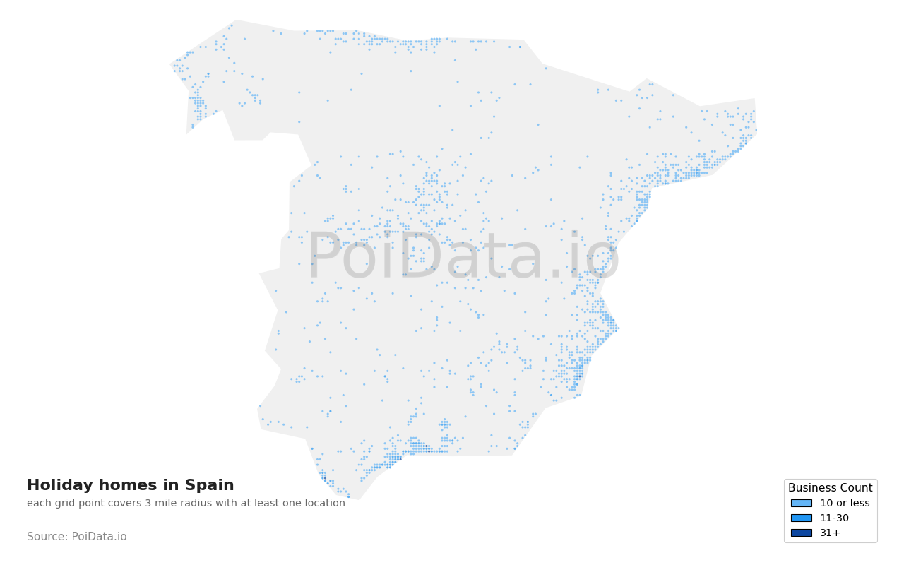 Holiday home density map for Spain