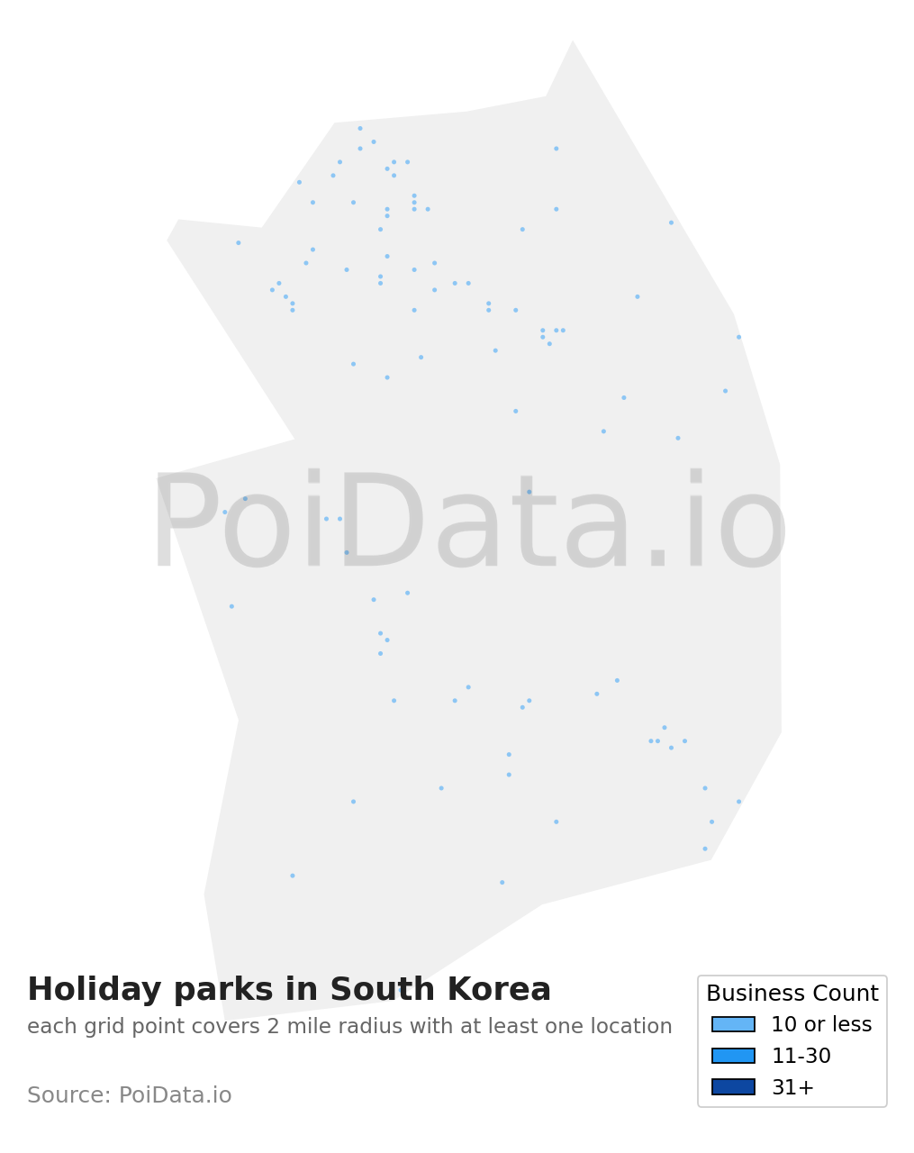 Holiday park density map for South Korea