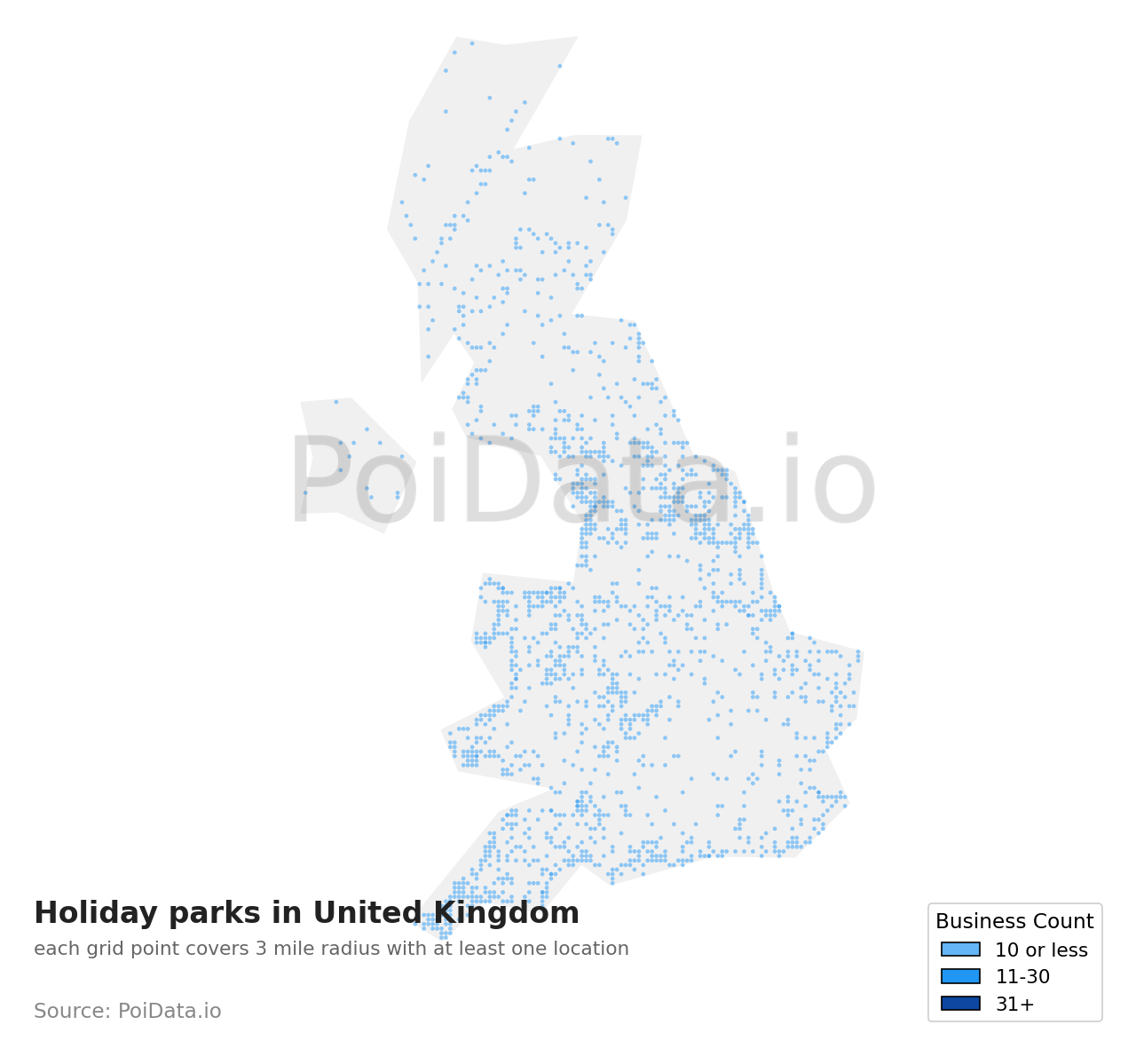 Holiday park density map for United Kingdom