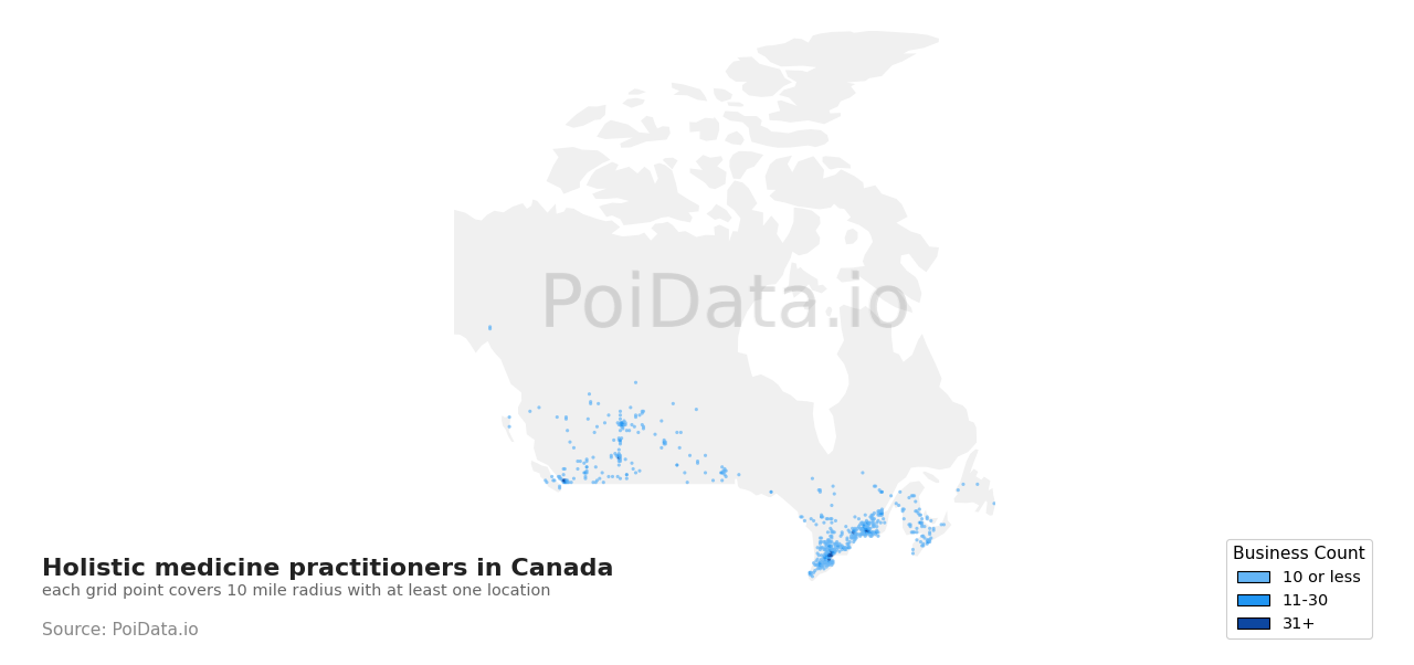 Holistic medicine practitioner density map for Canada