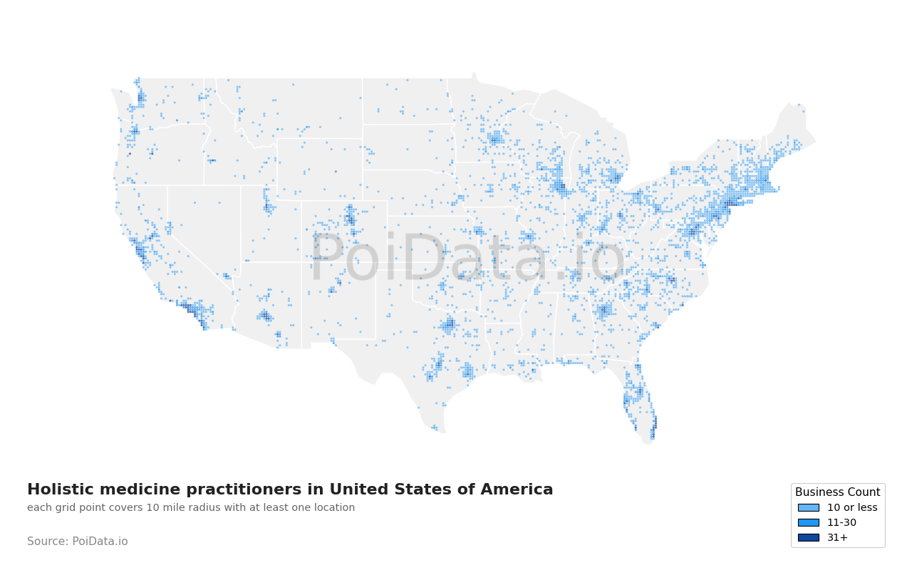 Holistic medicine practitioner density map for New York, United States