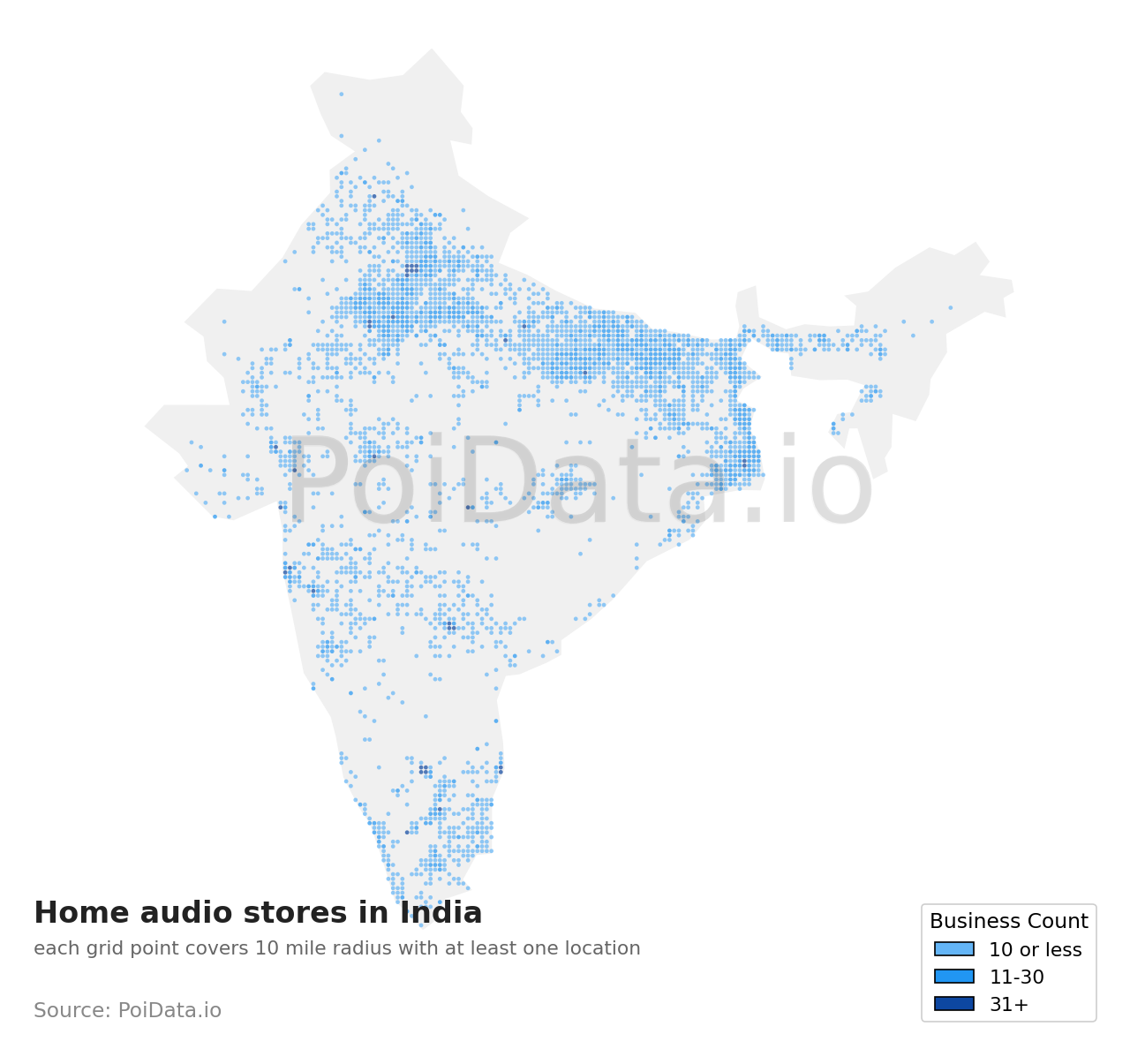 Home audio store density map for India
