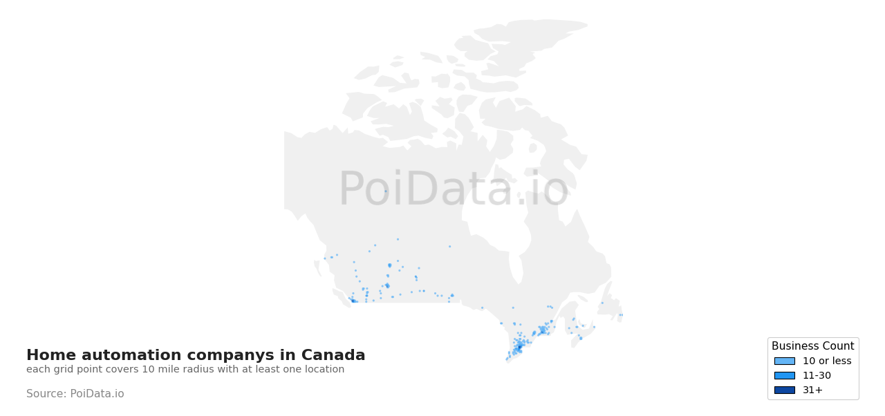 Home automation company density map for Canada