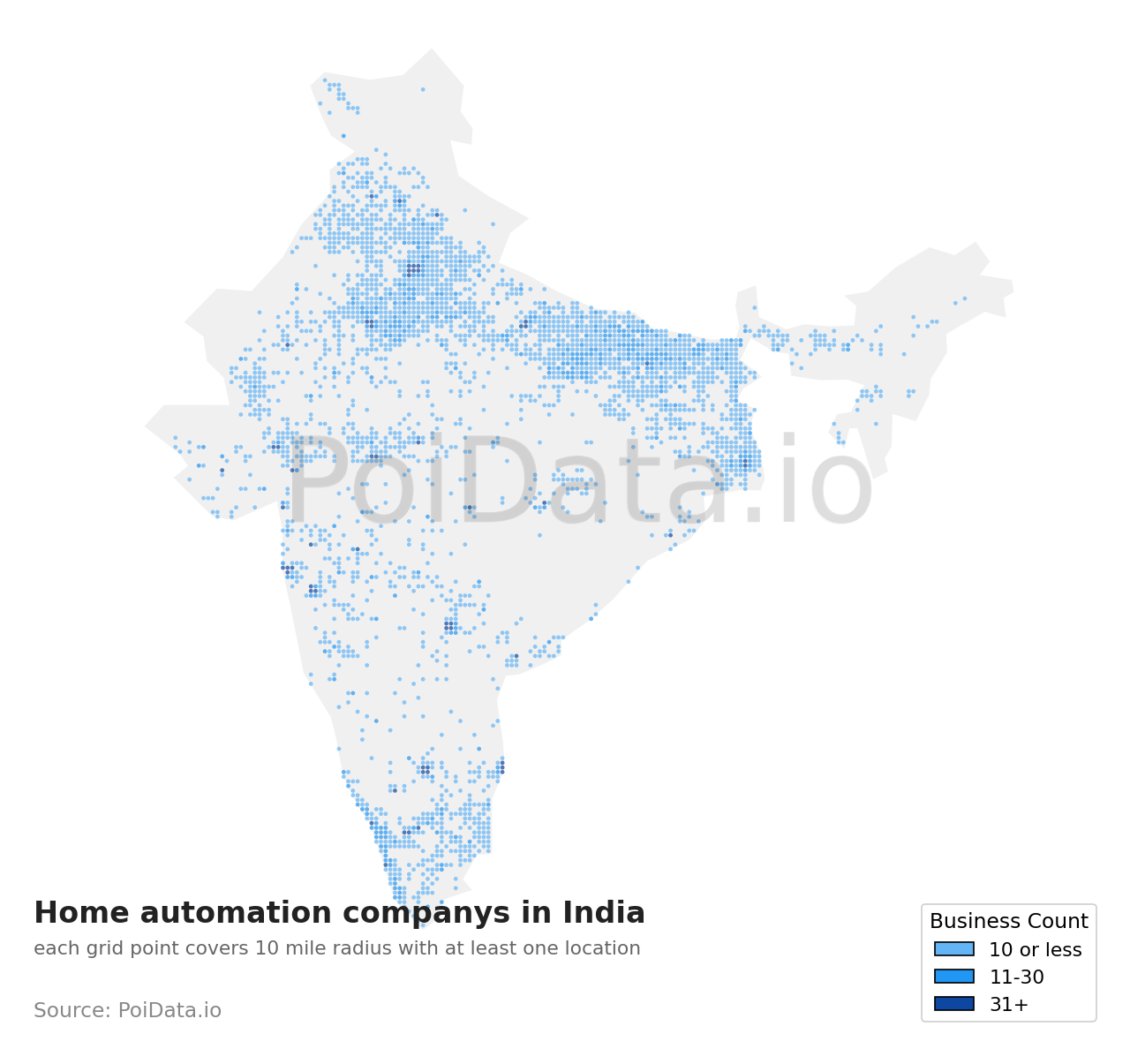 Home automation company density map for India