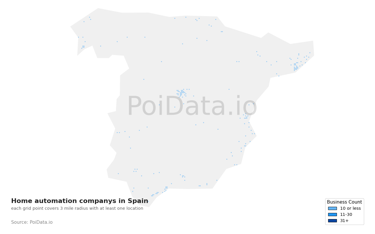 Home automation company density map for Spain