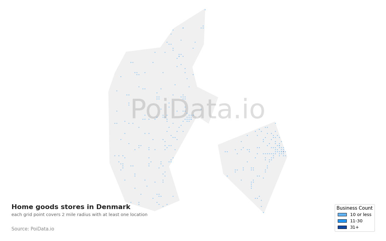 Home goods store density map for Denmark