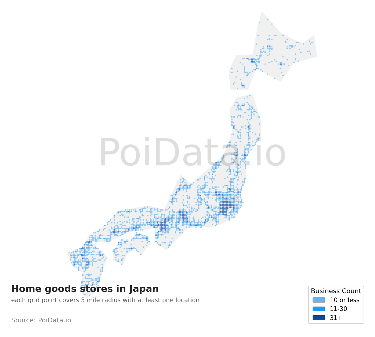 Home goods store density map for Motoyoshi District, Miyagi, Japan