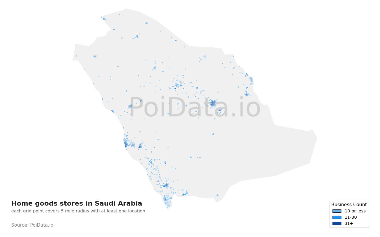 Home goods store density map for Saudi Arabia