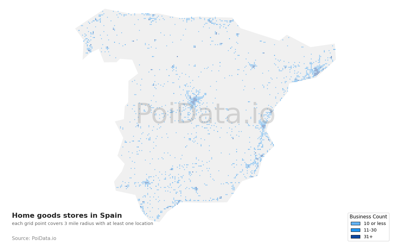 Home goods store density map for Spain