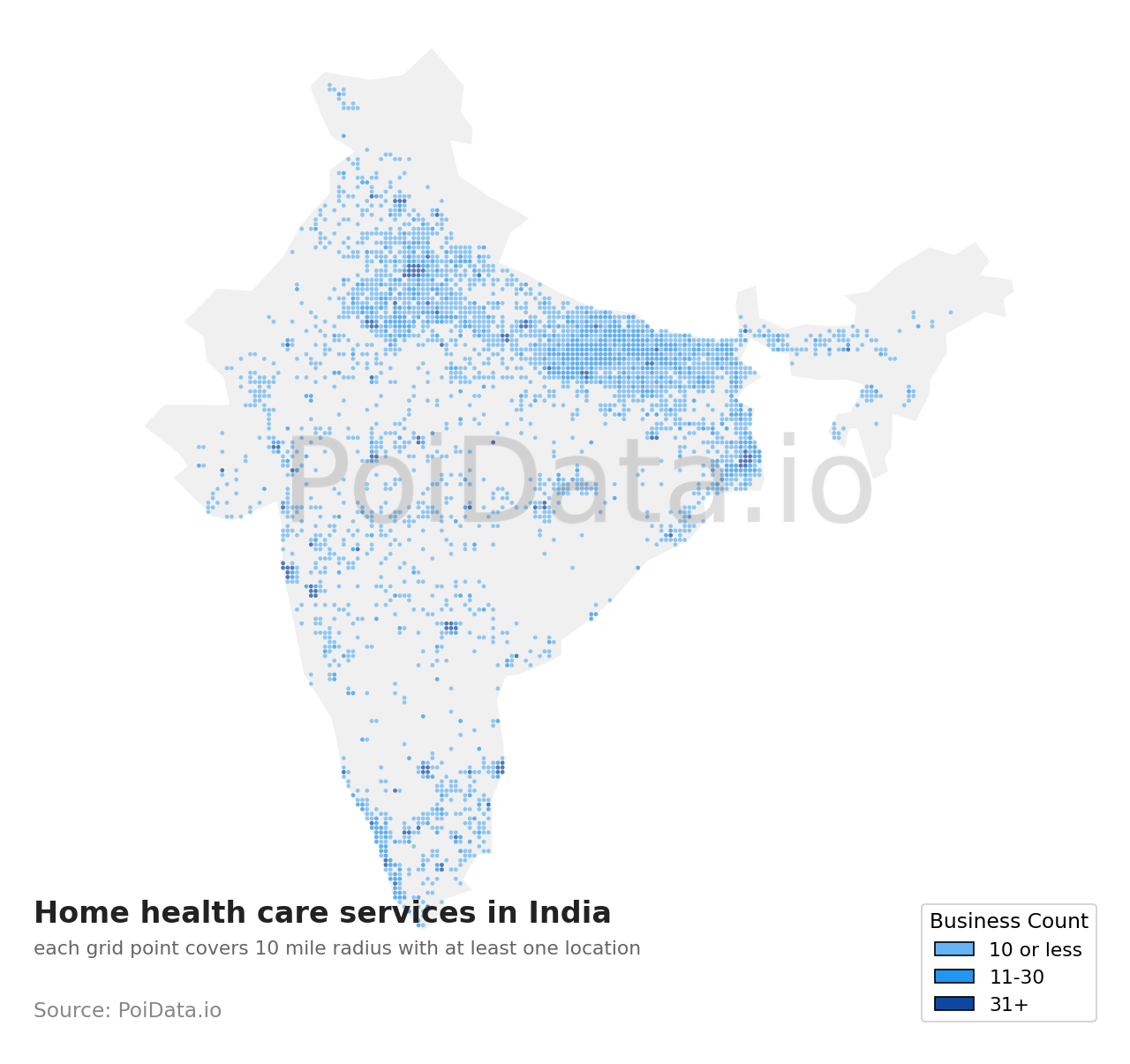 Home health care service density map for India