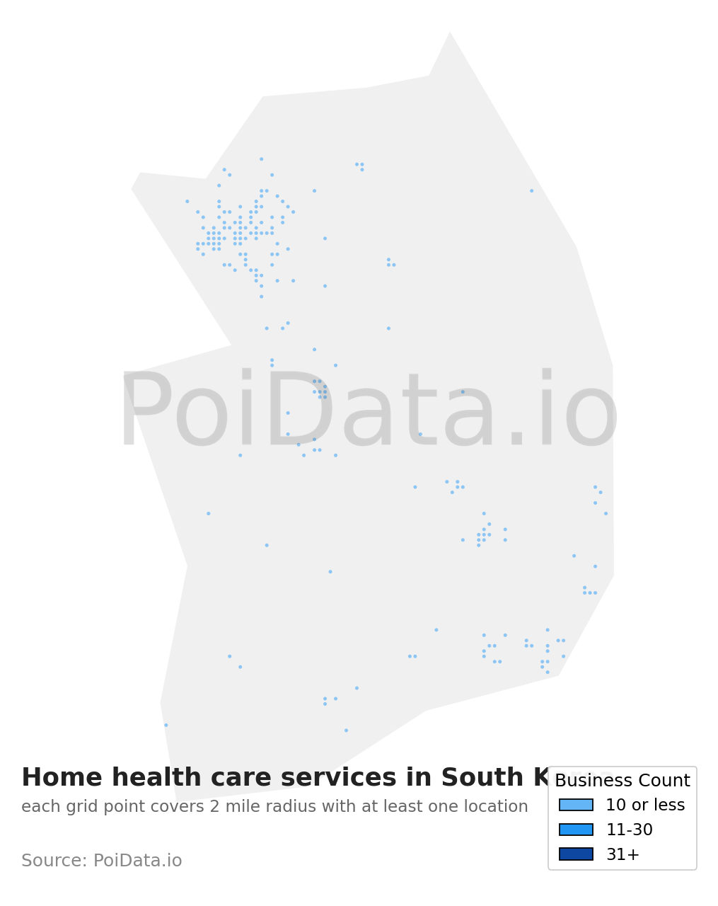 Home health care service density map for South Korea