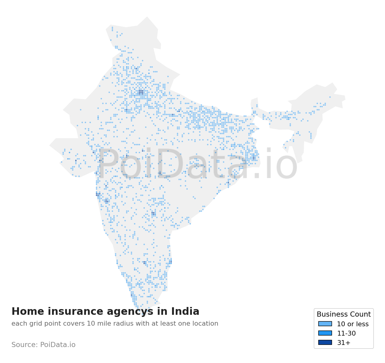 Home insurance agency density map for India